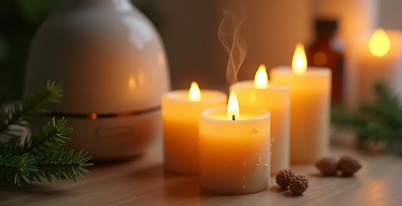 Arrangement de bougies LED réalistes avec diffuseur d'huiles essentielles