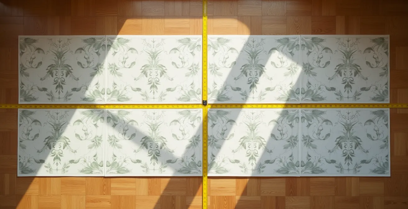 Technique de centrage d'un papier peint panoramique sur un élément architectural