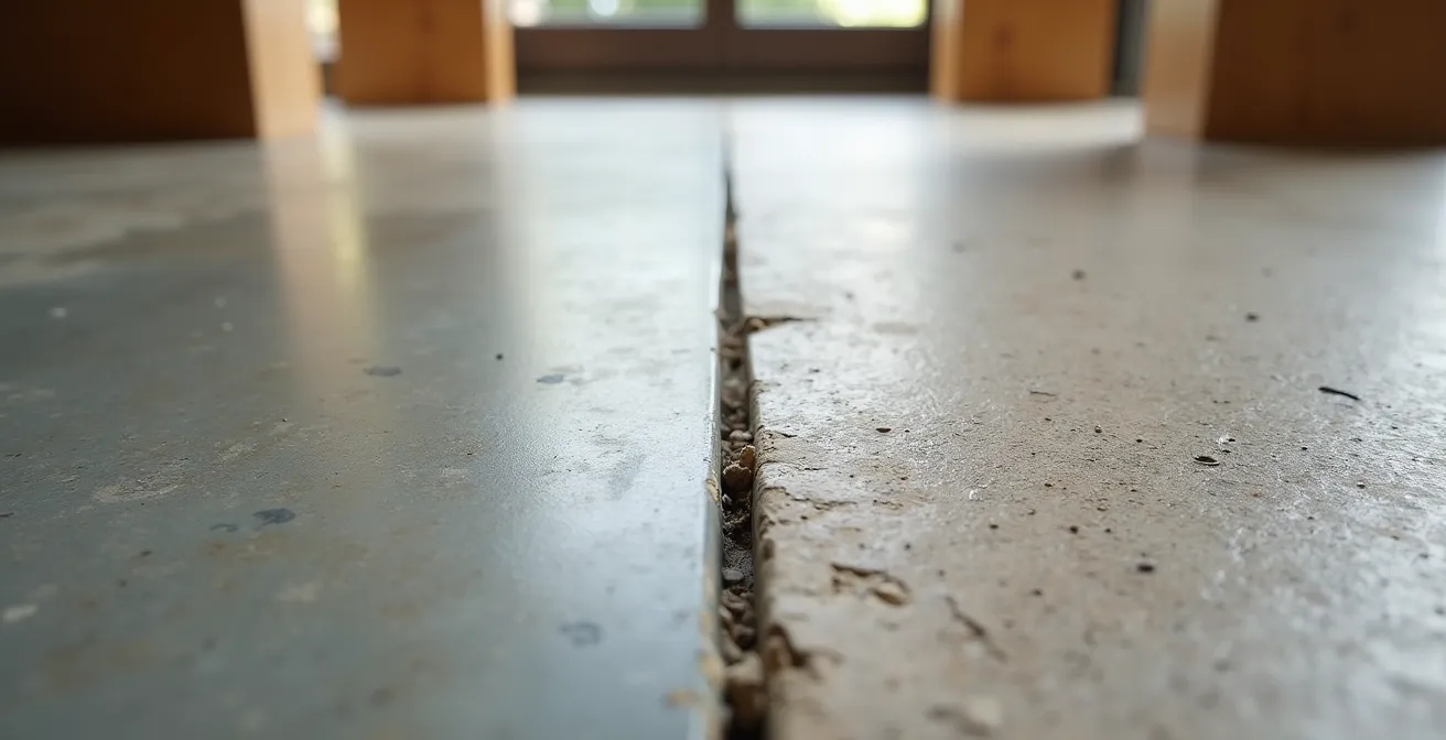 Coupe transversale montrant l'installation d'un plancher chauffant sous béton ciré versus béton brut avec détails des couches