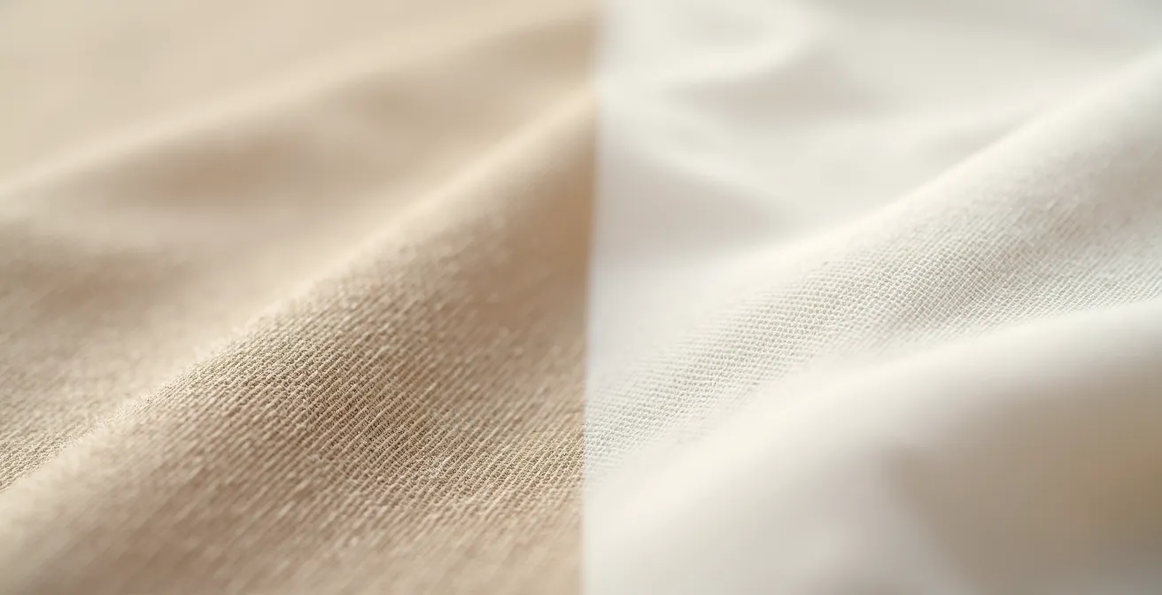 Gros plan macro sur les fibres de lin et de coton montrant leur structure différente