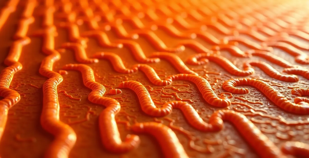 Vue en plongée d'un câble chauffant posé en serpentin sur membrane avant pose de céramique