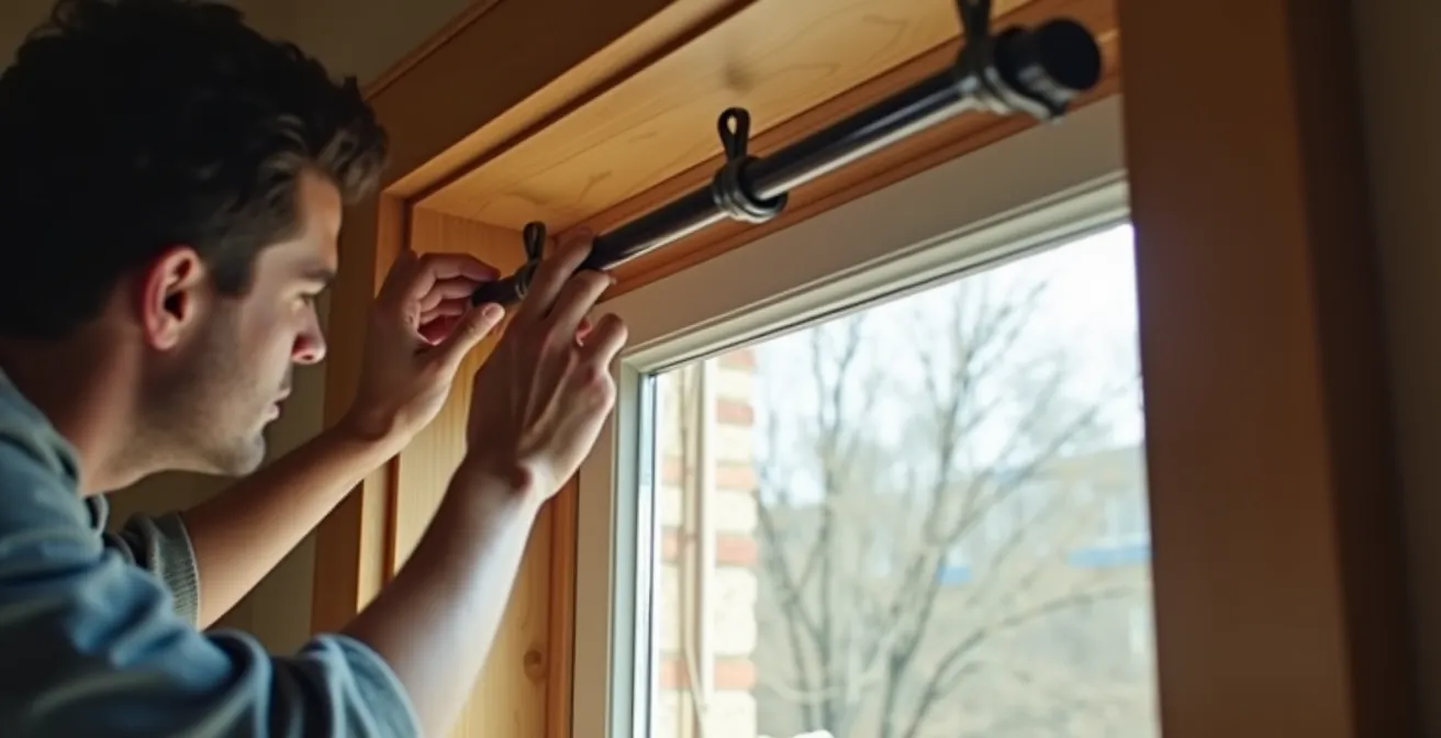 Installation d'une tringle à retours avec rideau thermique sur fenêtre québécoise
