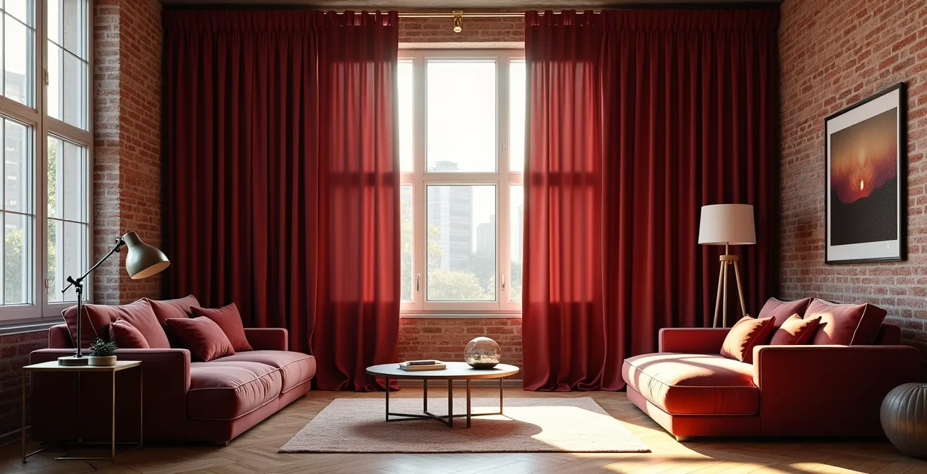 Salon élégant du Mile End avec rideaux thermiques en velours