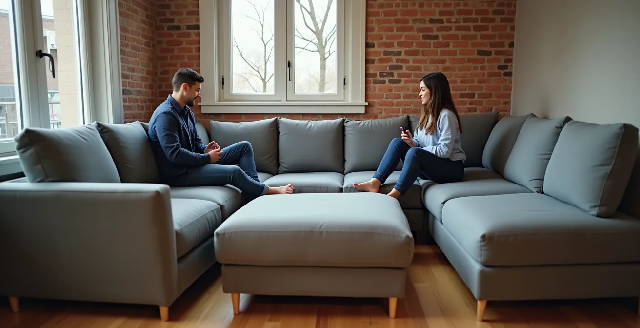 Différentes configurations possibles d'un même canapé sectionnel modulaire dans divers espaces