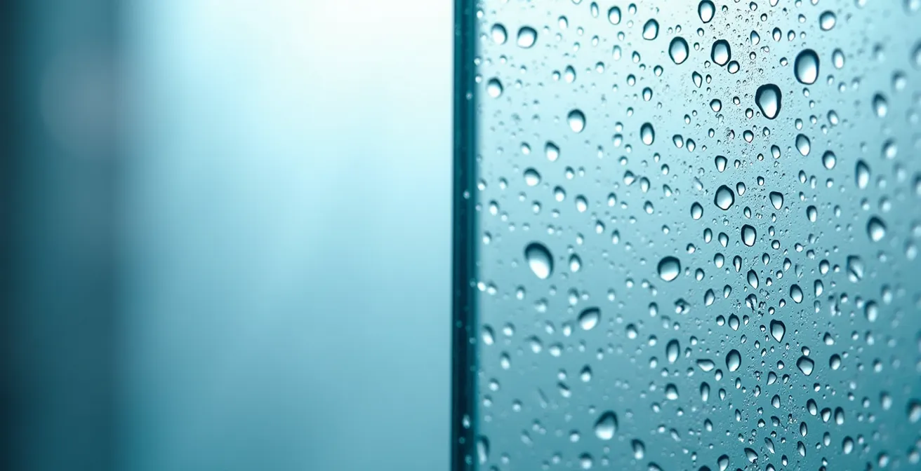 Comparaison visuelle entre verre traité et non traité dans une douche